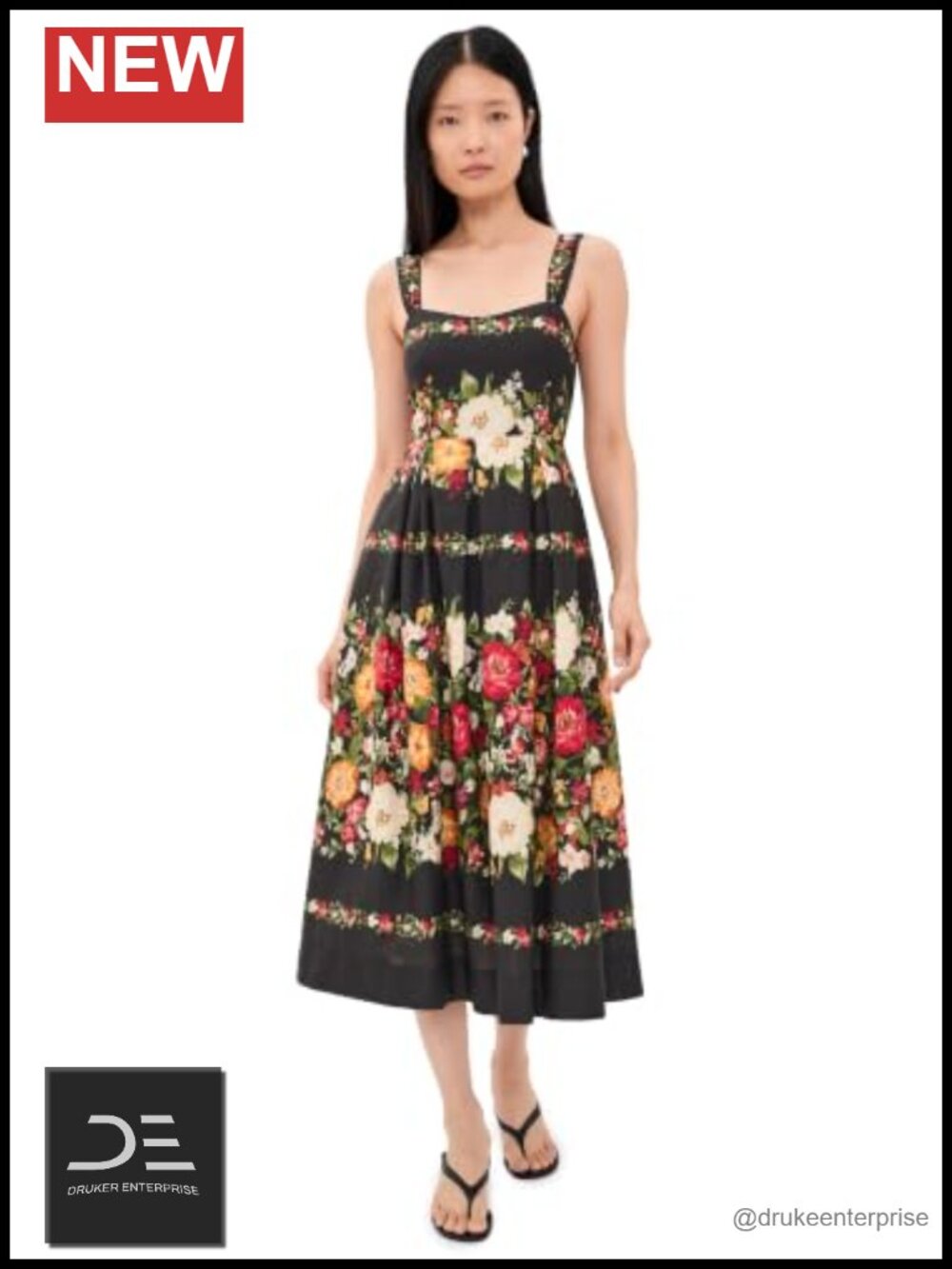 Floral Print Sweetheart Neck Midi Dress